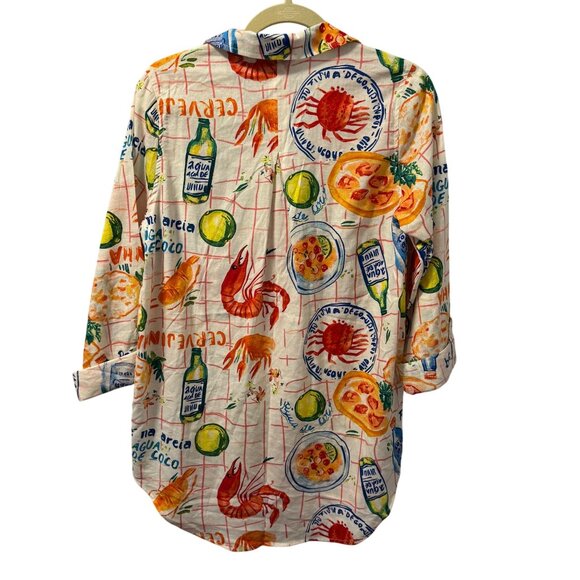 Calypso St. Barth Seafood Print Button-Up Shirt Sz L Linen & Rayon - Picture 7 of 12